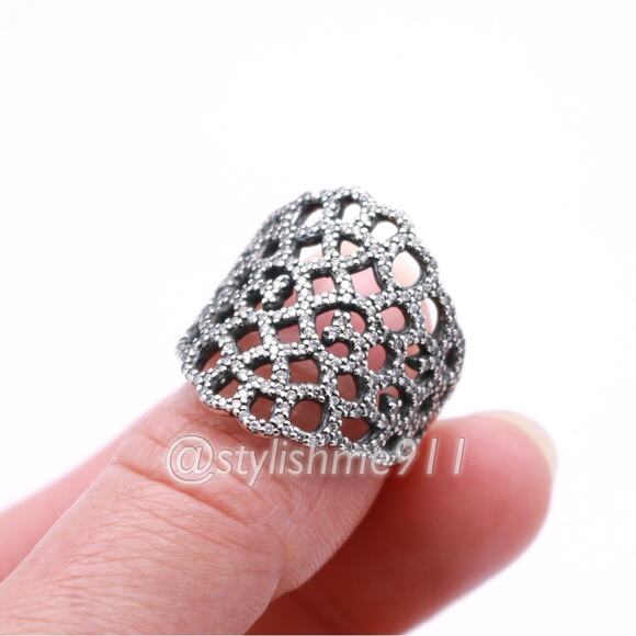 Vintage Authentic Pandora Silver Shimmering Lace Ring - 190907CZ - Picture 14 of 14